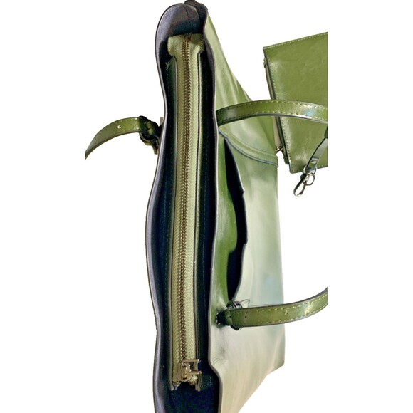 MDBM Maison de Beauté Provence Green Leather Front Pocket Tote Handbag w/ pouch - Picture 8 of 16